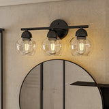 3-Light Metal Bathroom Vanity Lights Glass Shade Wall Sconces