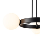 3-Light Modern Black Wheel Round Frosted Opal Glass Globe Bubble Semi-Flush Mount Ceiling Light - 26.7 in. W x 15.7 in. H