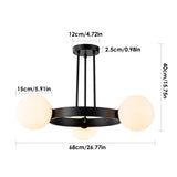 3-Light Modern Black Wheel Round Frosted Opal Glass Globe Bubble Semi-Flush Mount Ceiling Light - 26.7 in. W x 15.7 in. H