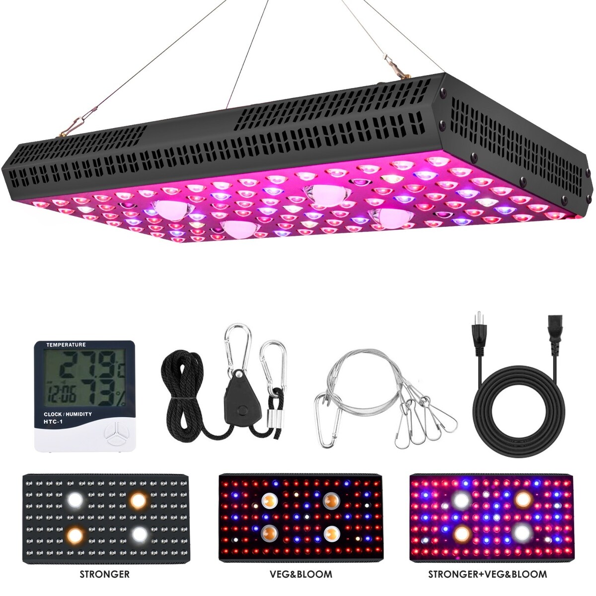 3 Light Modes Full Spectrums Grow-Light, 400W COB LED Plant Lamp - Bla
