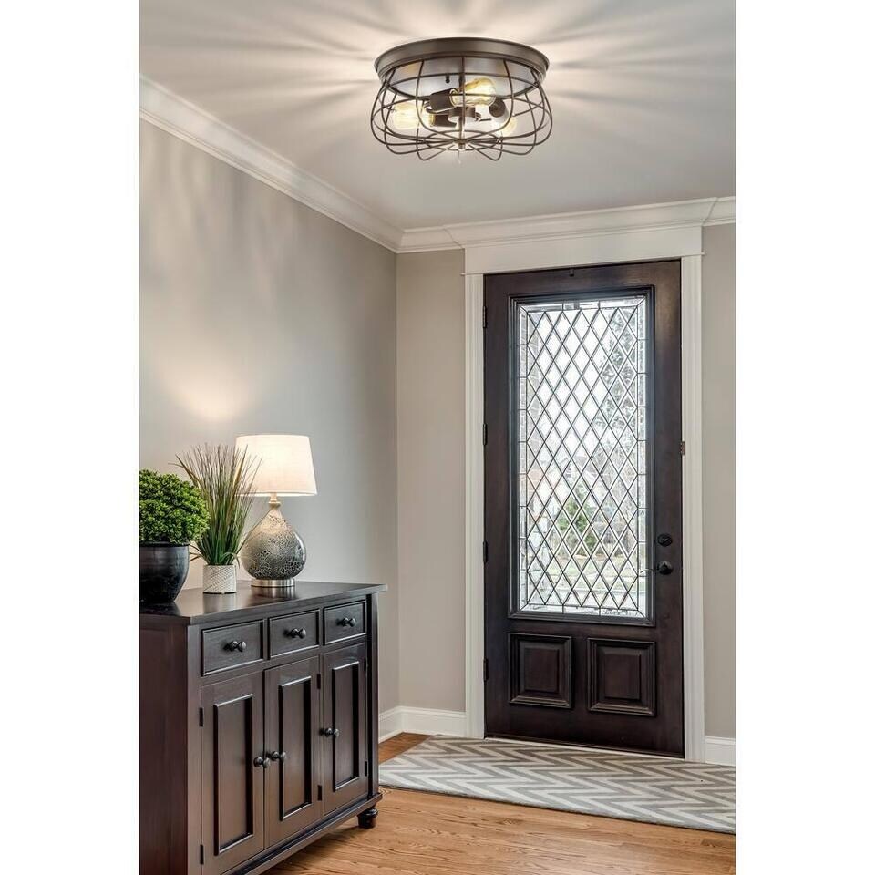 3-Light Oil Rubbed Bronze Farmhouse Flush Mount