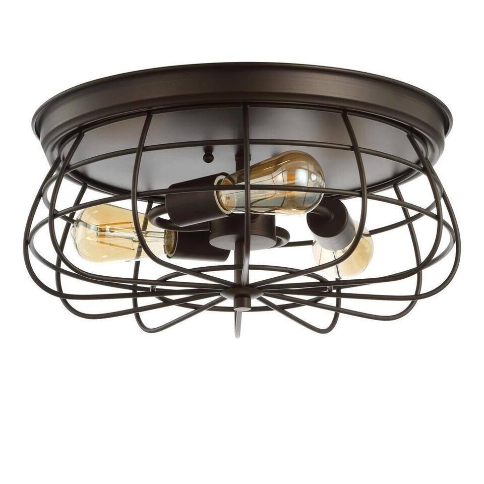 3-Light Oil Rubbed Bronze Farmhouse Flush Mount