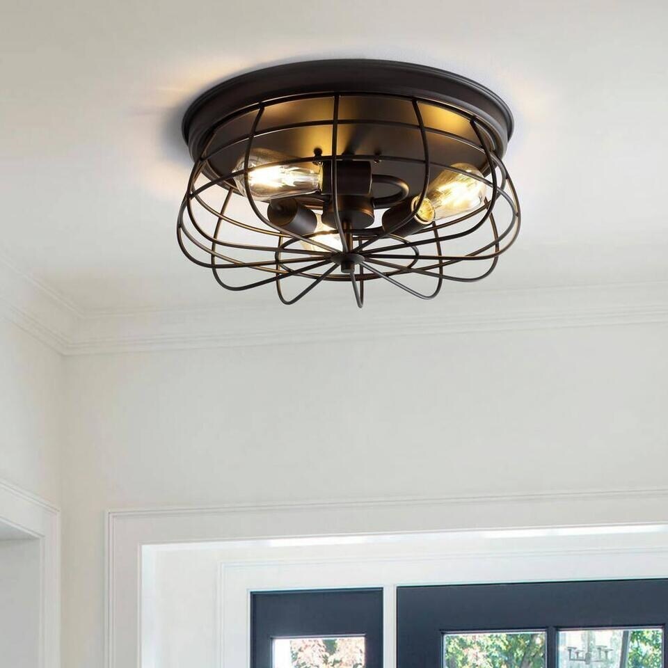 3-Light Oil Rubbed Bronze Farmhouse Flush Mount
