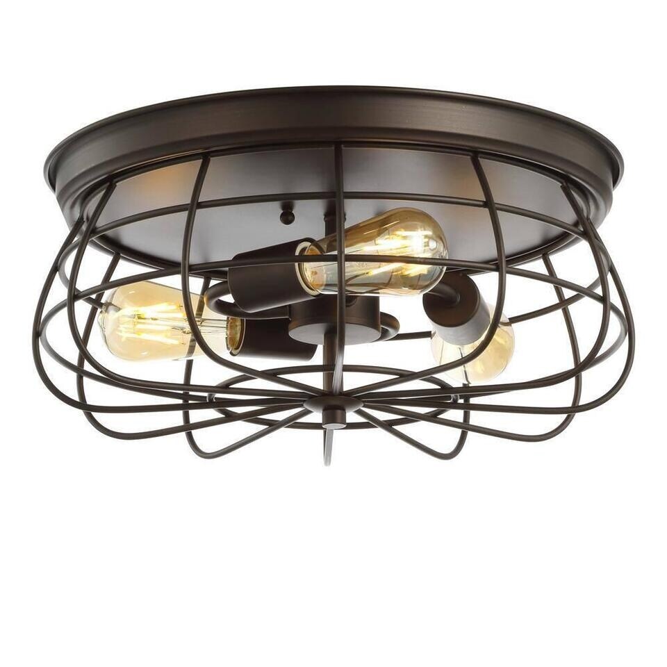 3-Light Oil Rubbed Bronze Farmhouse Flush Mount