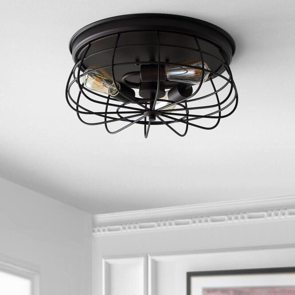 3-Light Oil Rubbed Bronze Farmhouse Flush Mount