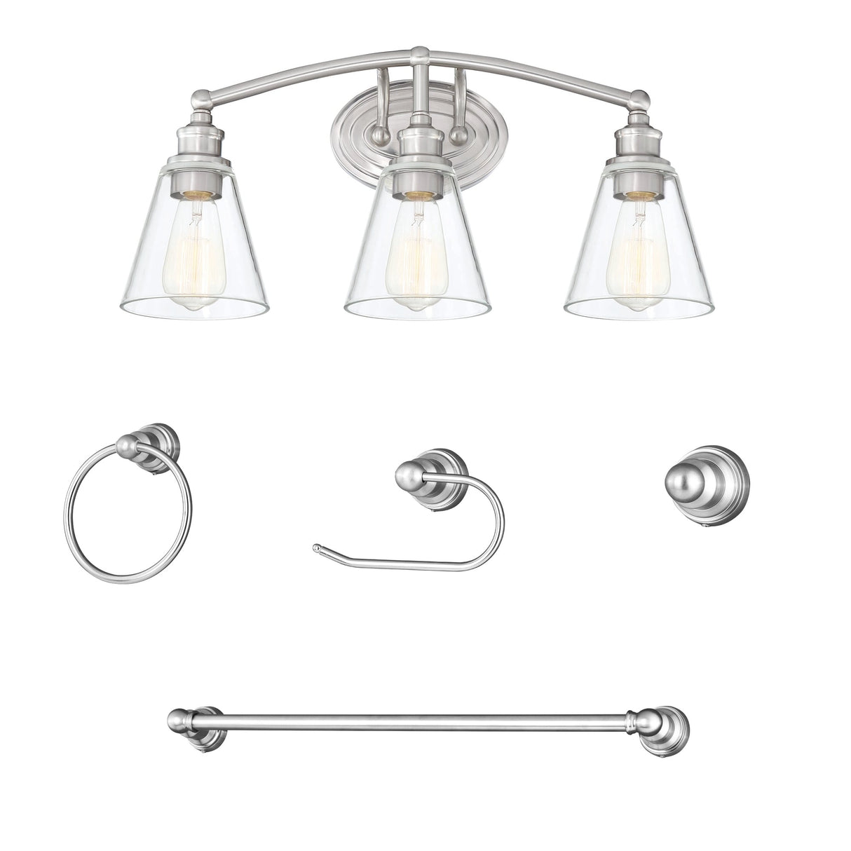 Vanity Light Fixture 3-Light 5-Piece All-in-One Bathroom Set