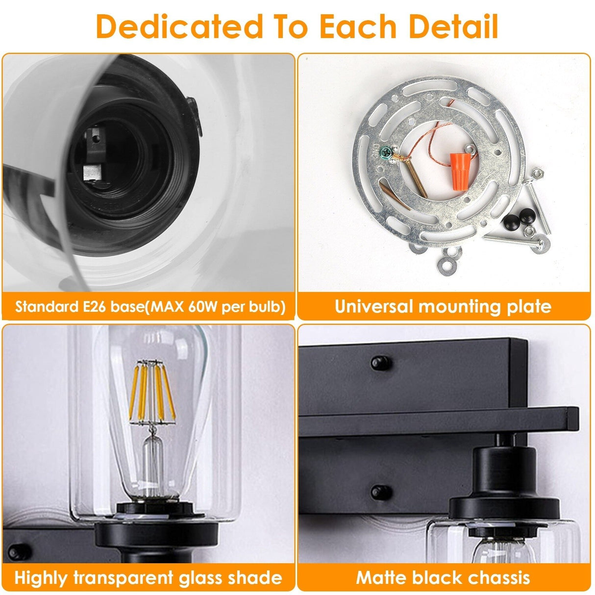3 Light Wall Sconce Lighting with Clear Glass