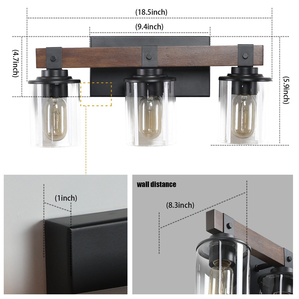 3-Lights Farmhouse Vanity Lights,Rustic Bathroom Light
