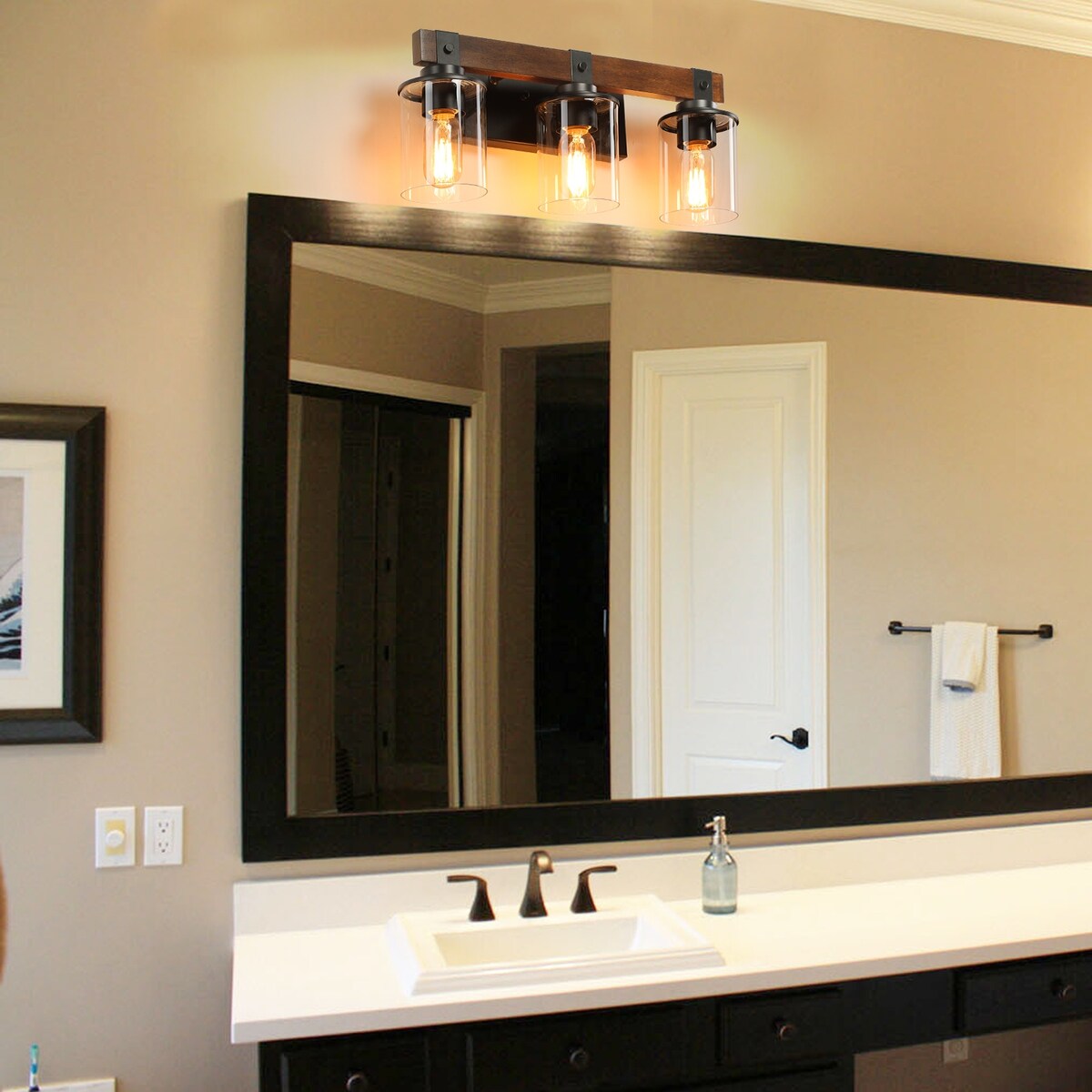 3-Lights Farmhouse Vanity Lights,Rustic Bathroom Light