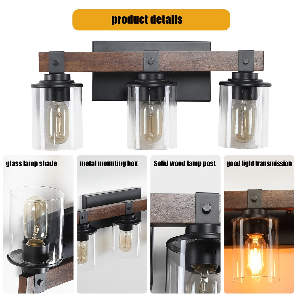 3-Lights Farmhouse Vanity Lights,Rustic Bathroom Light