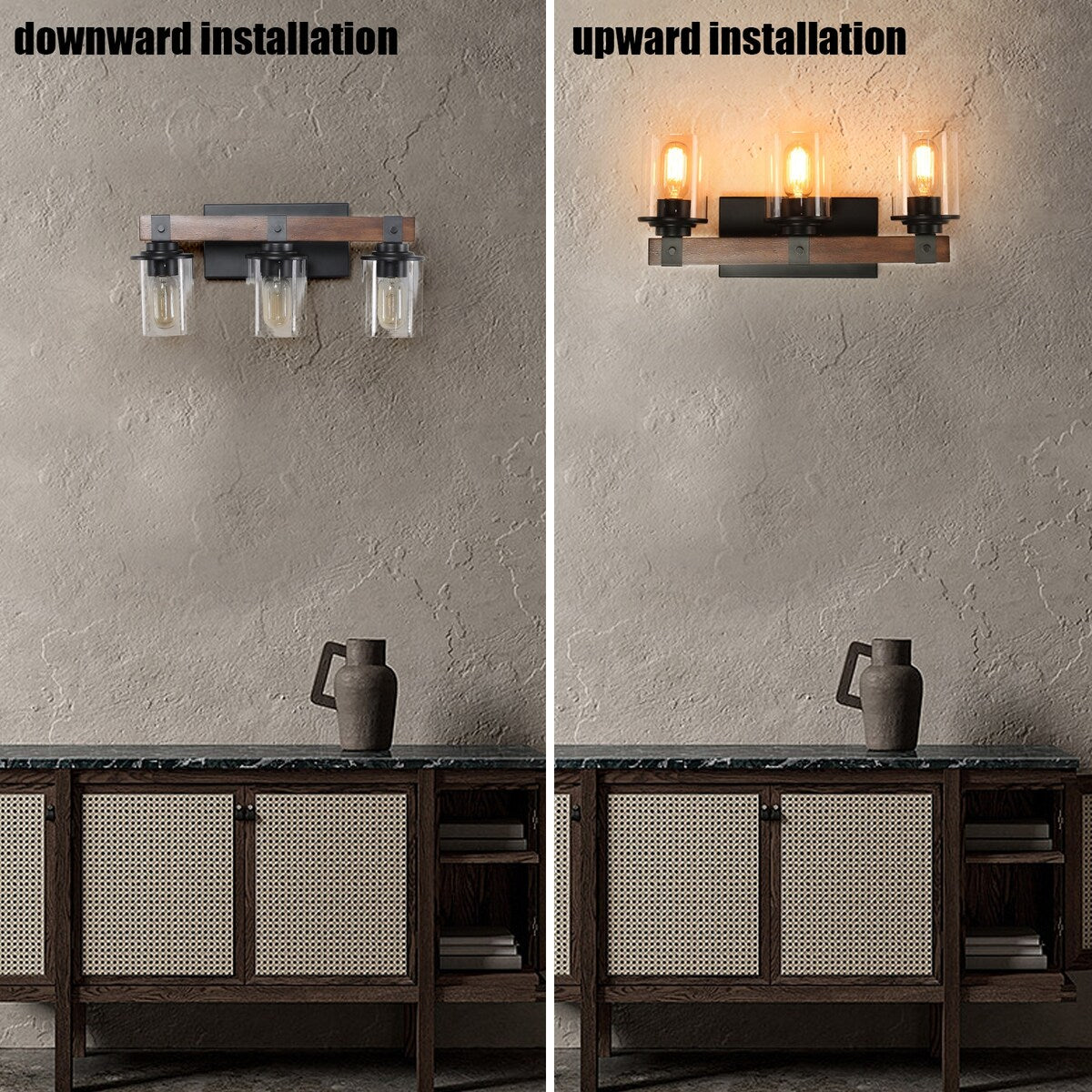3-Lights Farmhouse Vanity Lights,Rustic Bathroom Light