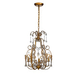 3-Lights Mid-Century Antique Gold Traditional Candle Style Chandelier with Glass Droplets-OB