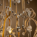 3-Lights Mid-Century Antique Gold Traditional Candle Style Chandelier with Glass Droplets-OB