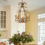 3-Lights Mid-Century Antique Gold Traditional Candle Style Chandelier with Glass Droplets-OB