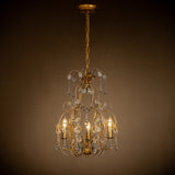 3-Lights Mid-Century Antique Gold Traditional Candle Style Chandelier with Glass Droplets-OB