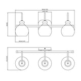3-Lights Vanity Bathroom Lamp in Black with Bubble Glass Shades