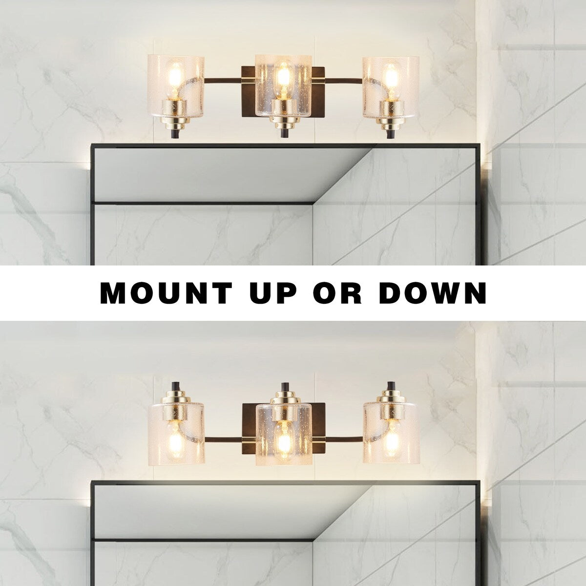 3-Lights Vanity Bathroom Lamp in Black with Bubble Glass Shades