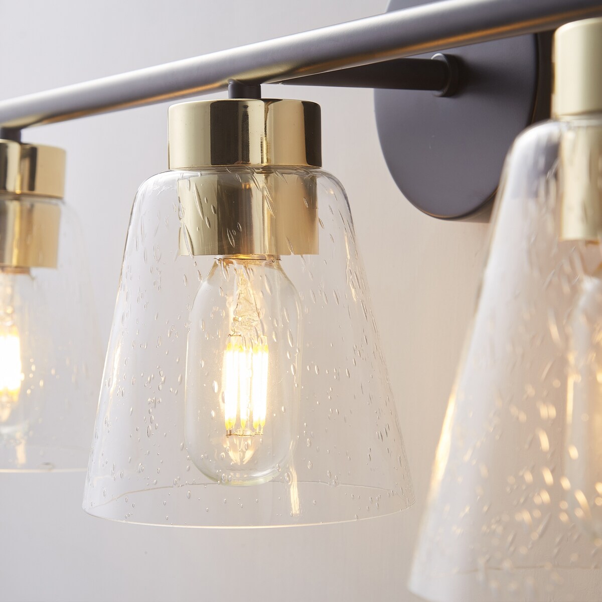 3-Lights Vanity Bathroom Lamp in Black with Bubble Glass Shades