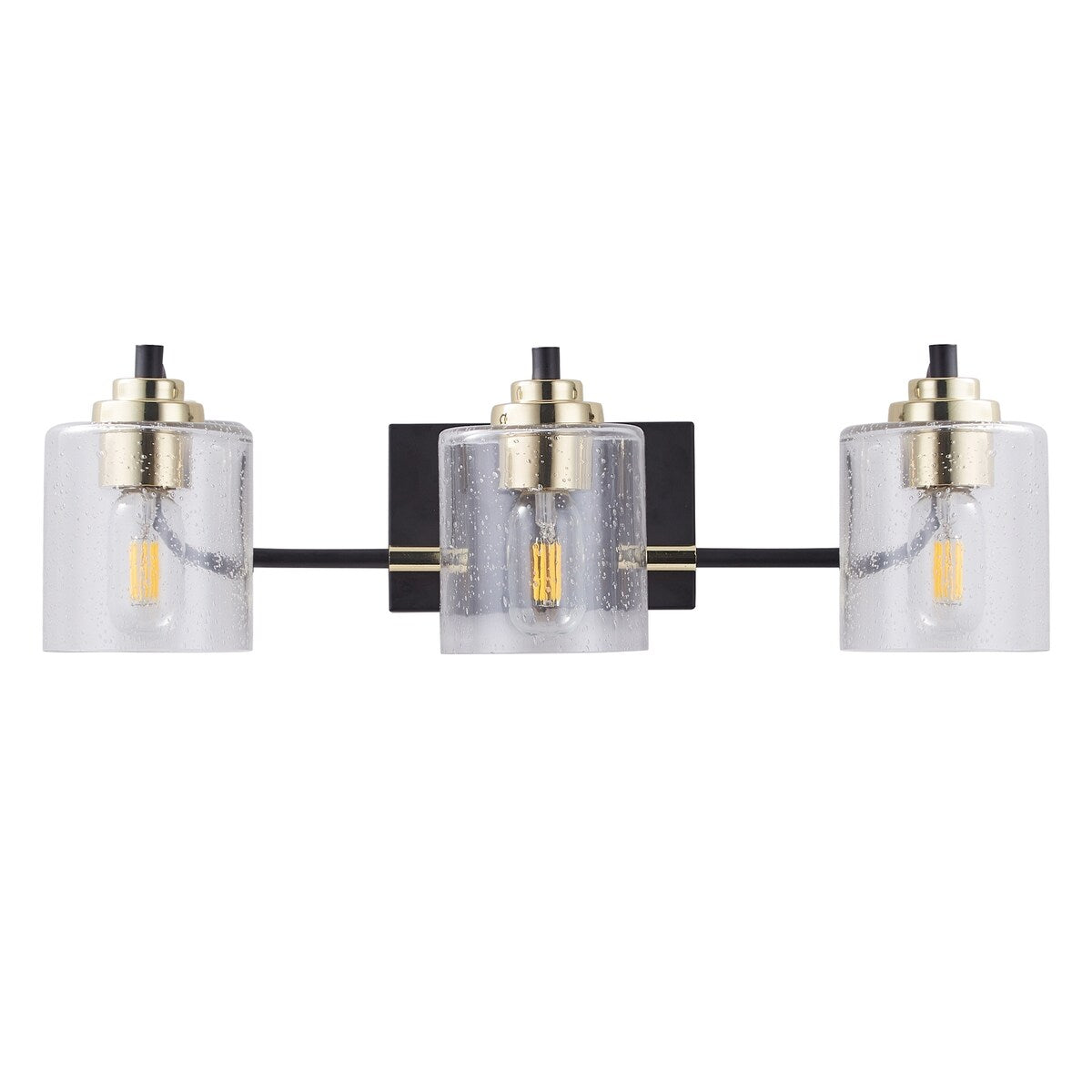 3-Lights Vanity Bathroom Lamp in Black with Bubble Glass Shades
