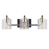 3-Lights Vanity Bathroom Lamp in Black with Bubble Glass Shades