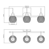 3-Lights Vanity Bathroom Lamp in Black with Bubble Glass Shades