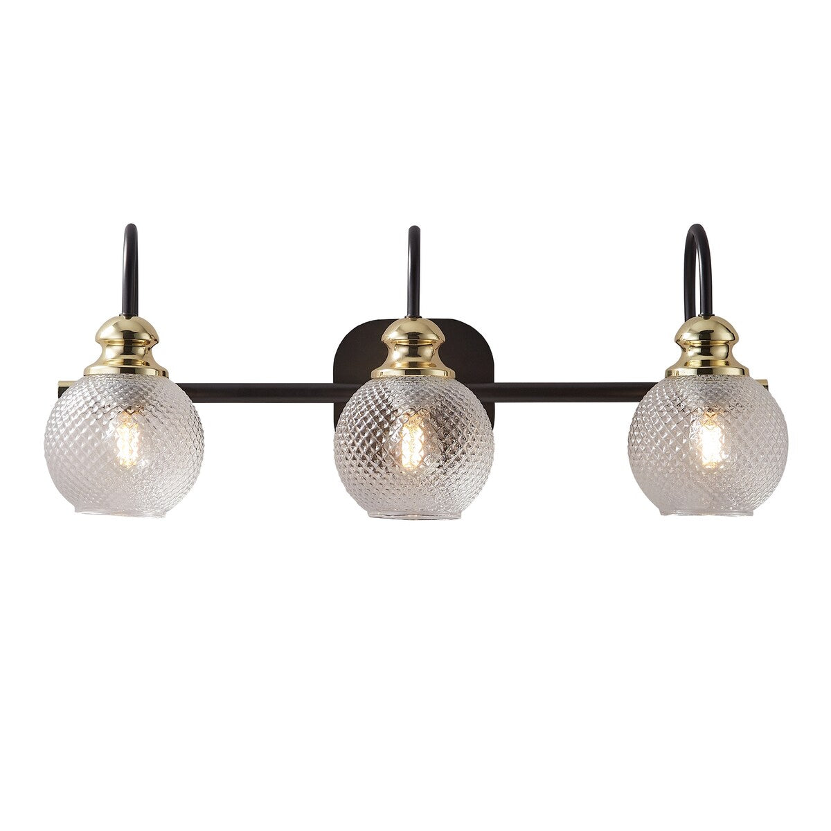 3-Lights Vanity Bathroom Lamp in Black with Bubble Glass Shades