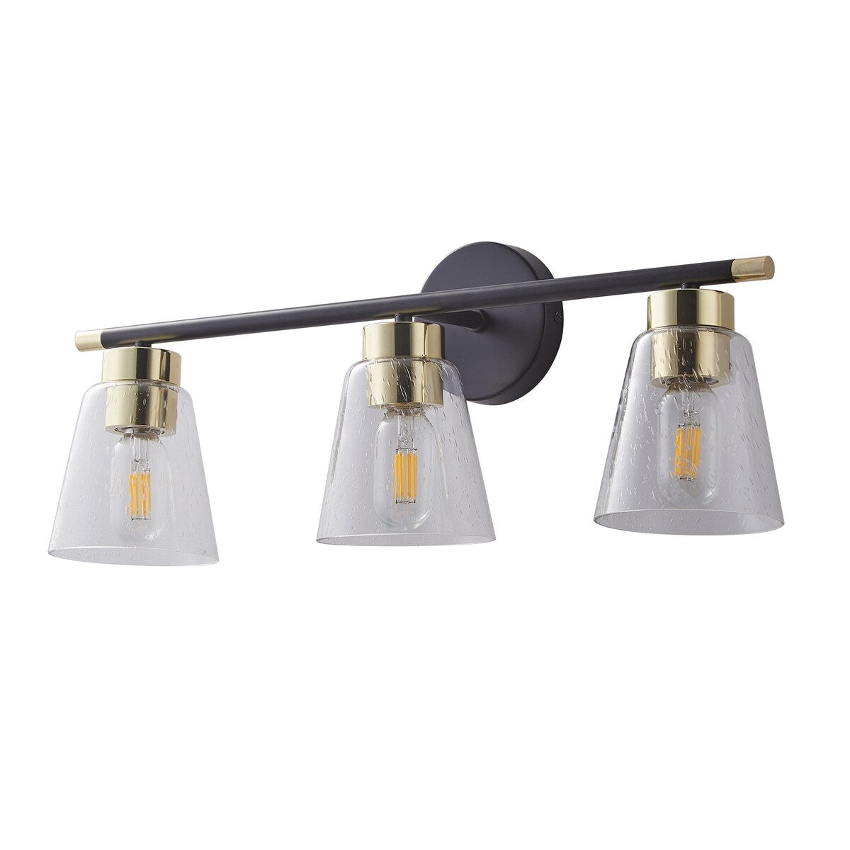 3-Lights Vanity Bathroom Lamp in Black with Bubble Glass Shades