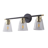 3-Lights Vanity Bathroom Lamp in Black with Bubble Glass Shades