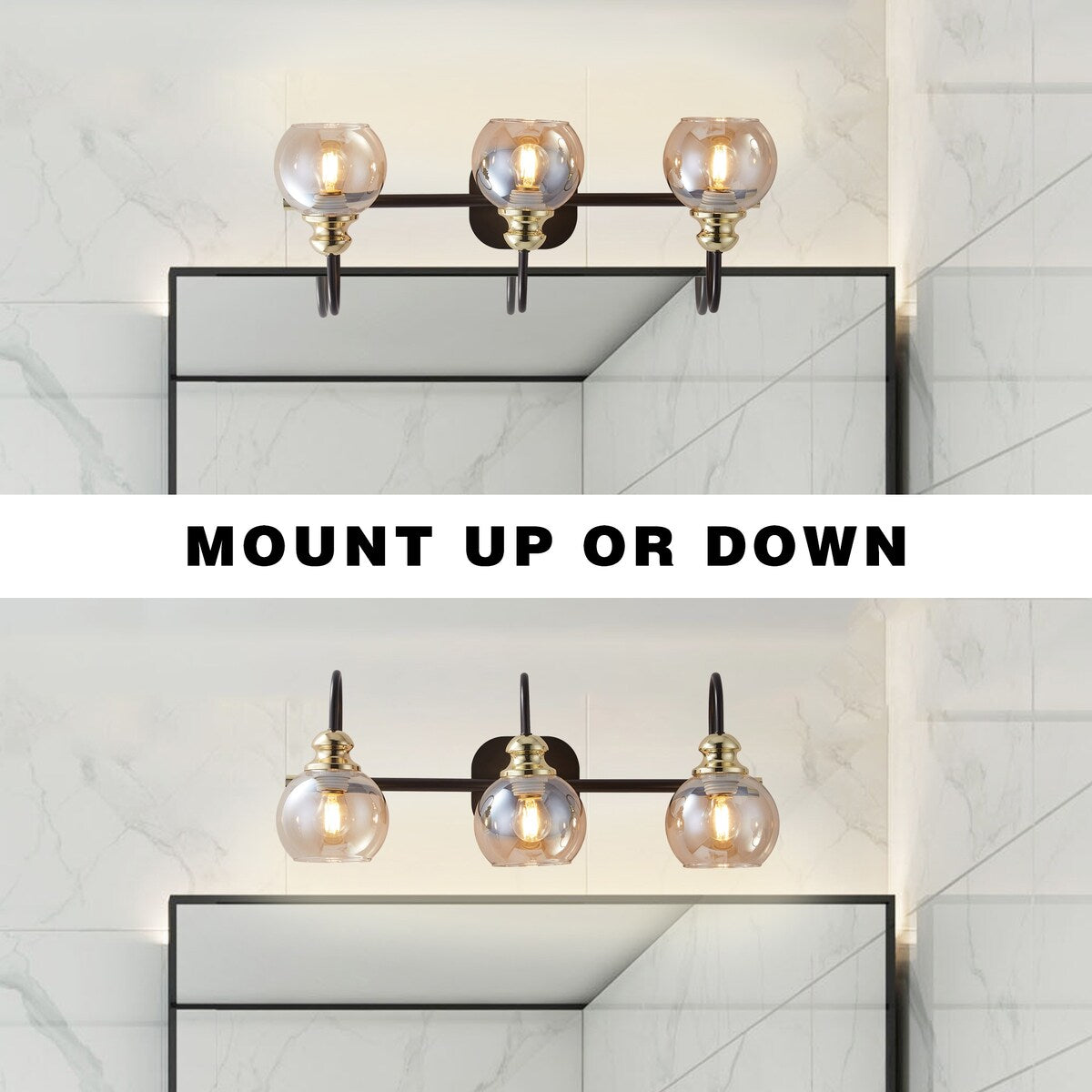 3-Lights Vanity Bathroom Lamp in Black with Bubble Glass Shades