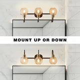 3-Lights Vanity Bathroom Lamp in Black with Bubble Glass Shades