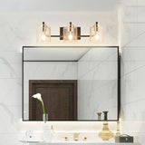3-Lights Vanity Bathroom Lamp in Black with Bubble Glass Shades