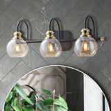 3-Lights Vanity Bathroom Lamp in Black with Bubble Glass Shades