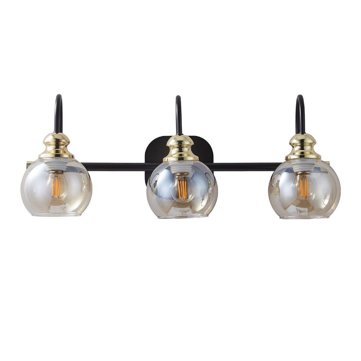 3-Lights Vanity Bathroom Lamp in Black with Bubble Glass Shades