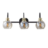 3-Lights Vanity Bathroom Lamp in Black with Bubble Glass Shades
