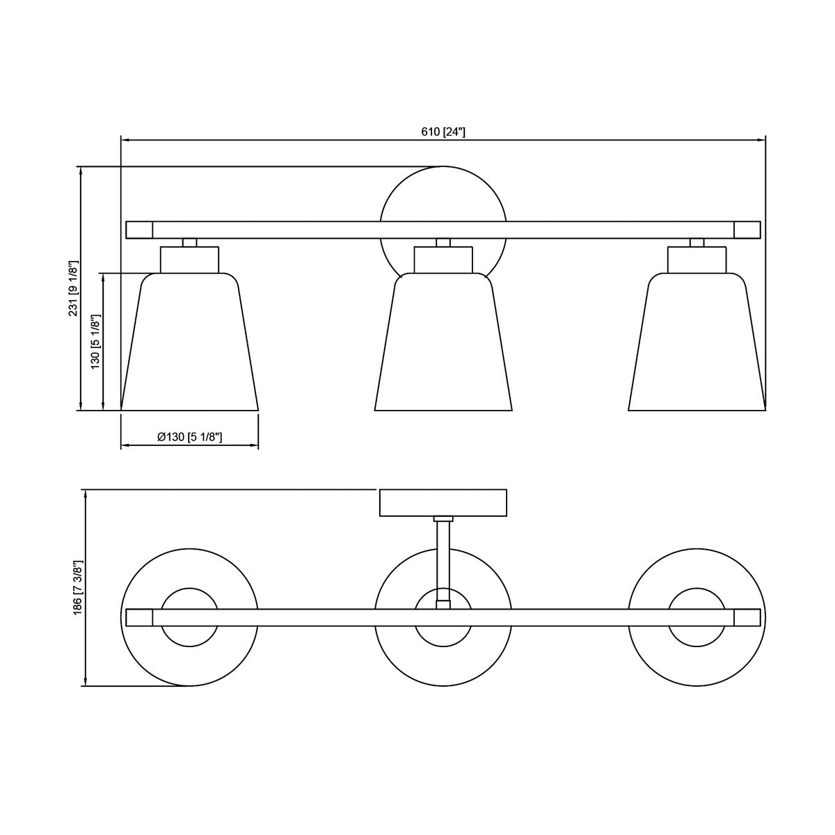 3-Lights Vanity Bathroom Lamp in Black with Bubble Glass Shades