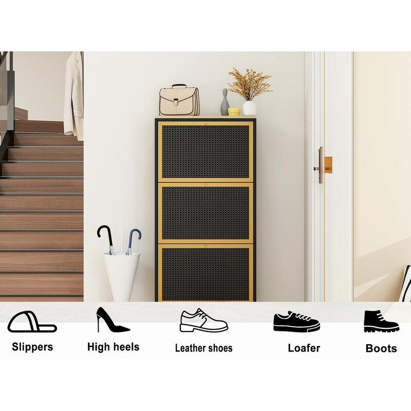 3 Metal Door Shoe Rack,Modern Shoe Storage Cabinet,Metal rattan for Entryway 