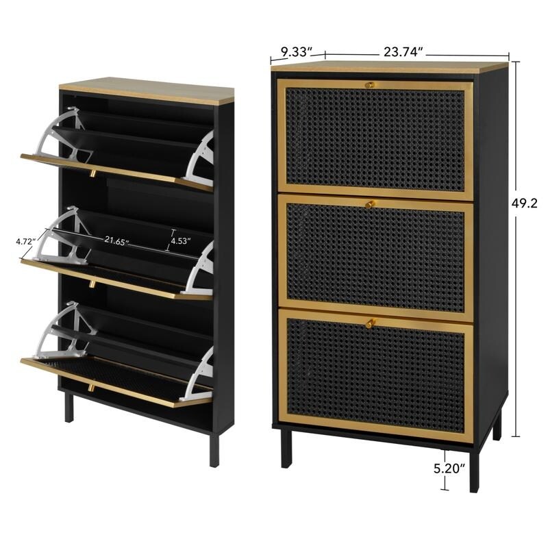 3 Metal Door Shoe Rack,Modern Shoe Storage Cabinet,Metal rattan for Entryway 