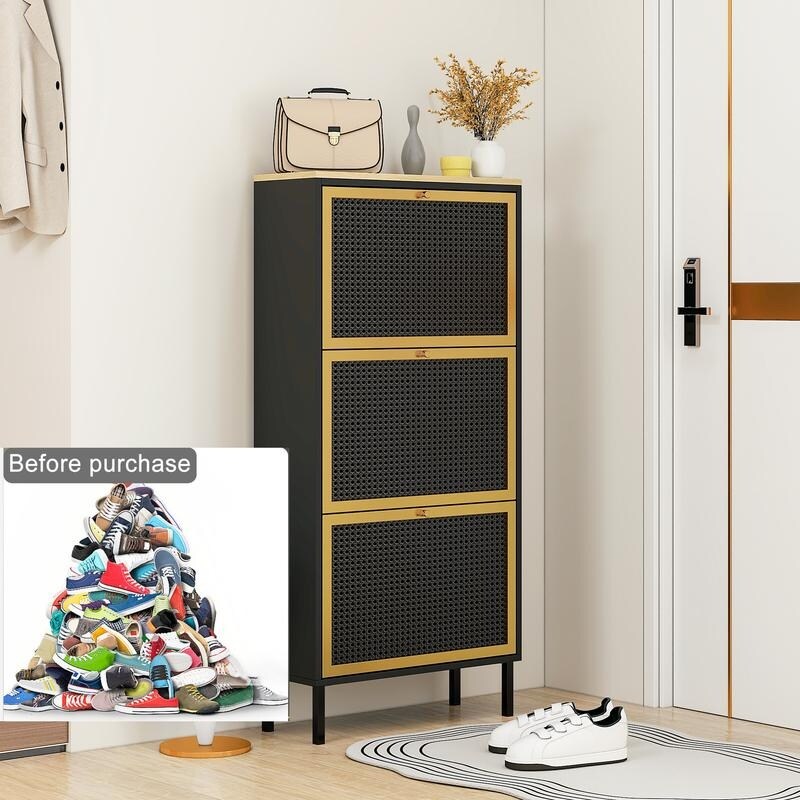 3 Metal Door Shoe Rack,Modern Shoe Storage Cabinet,Metal rattan for Entryway 