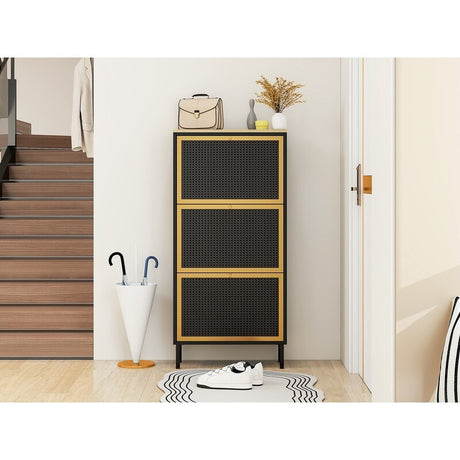 3 Metal Door Shoe Rack,Modern Shoe Storage Cabinet,Metal rattan for Entryway 