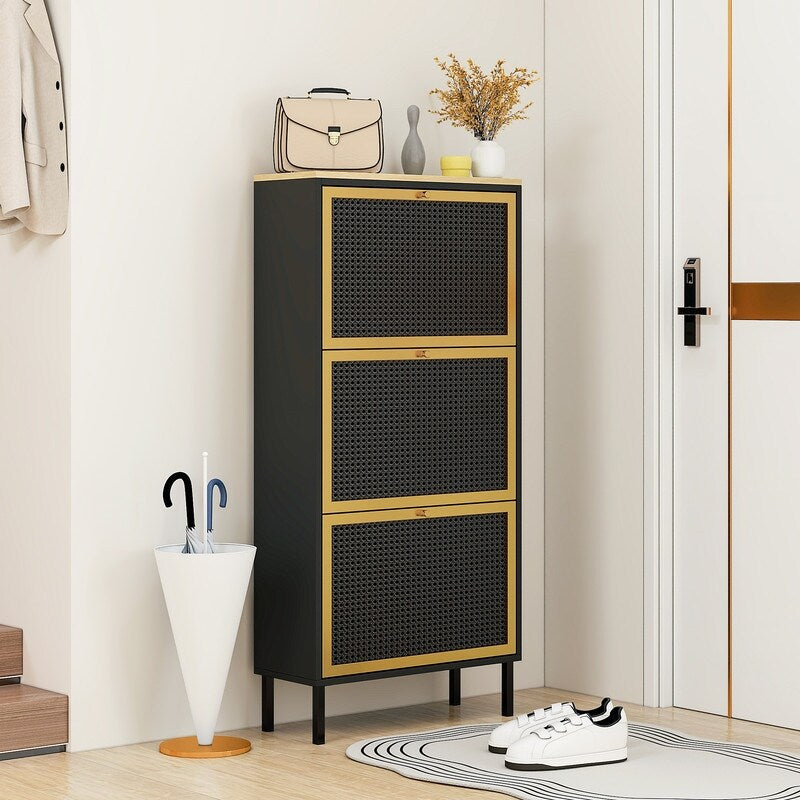 3 Metal Door Shoe Rack,Modern Shoe Storage Cabinet,Metal rattan for Entryway 