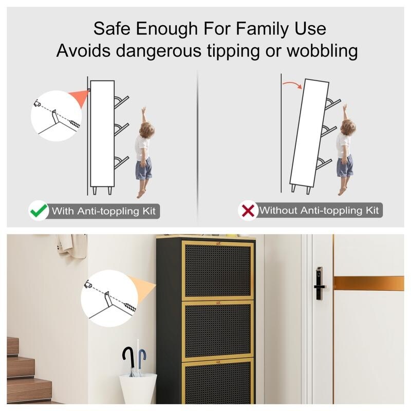 3 Metal Door Shoe Rack,Modern Shoe Storage Cabinet,Metal rattan for Entryway 