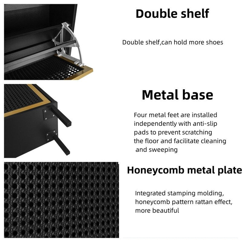 3 Metal Door Shoe Rack,Modern Shoe Storage Cabinet,Metal rattan for Entryway 