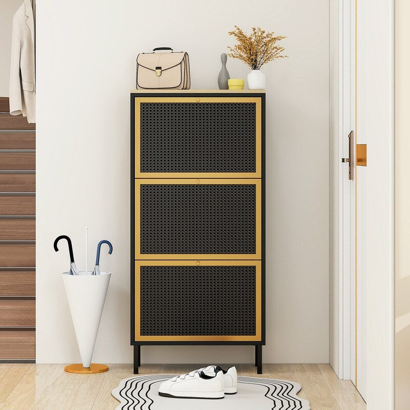 3 Metal Door Shoe Rack,Modern Shoe Storage Cabinet,Metal rattan for Entryway 