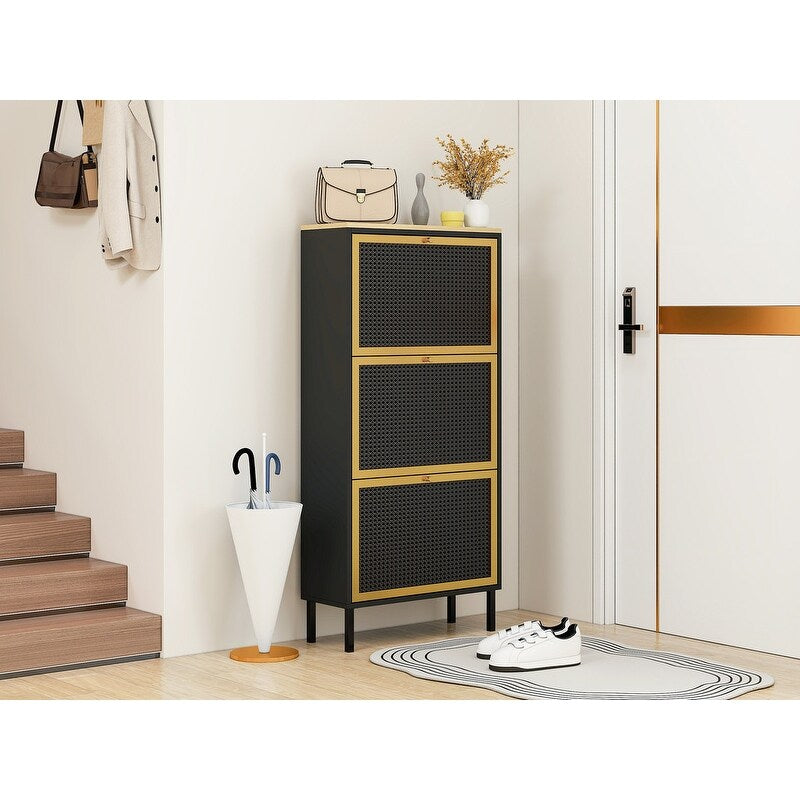 3 Metal Door Shoe Rack,Modern Shoe Storage Cabinet,Metal rattan for Entryway 