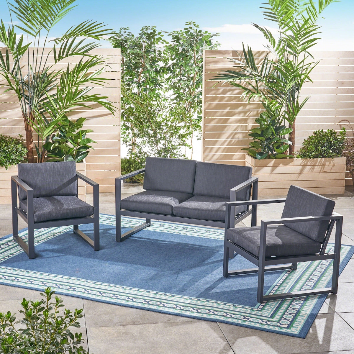 3 PC CHAT SET Patio Sectional Conversation Furniture Set,Modern Seating Set