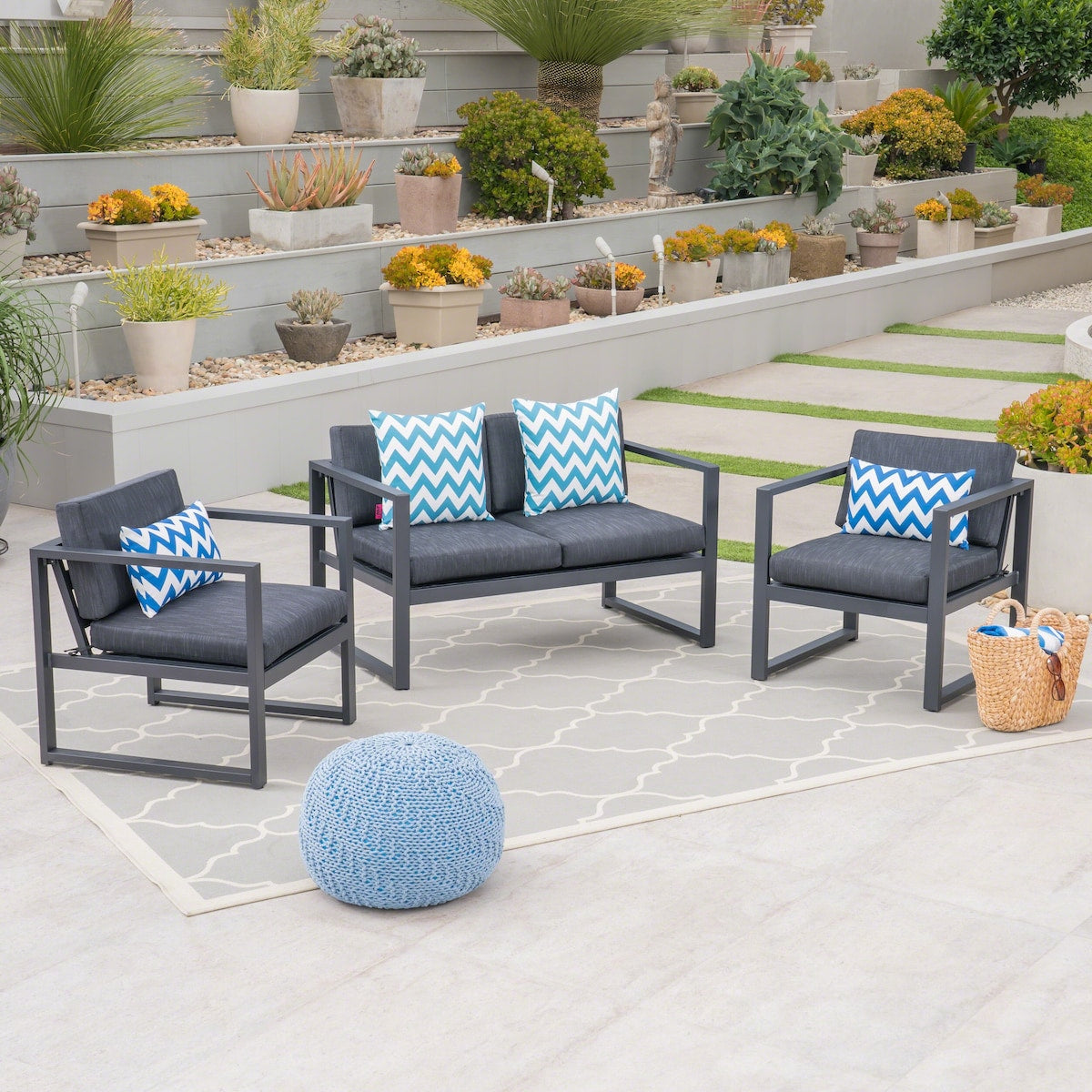 3 PC CHAT SET Patio Sectional Conversation Furniture Set,Modern Seating Set