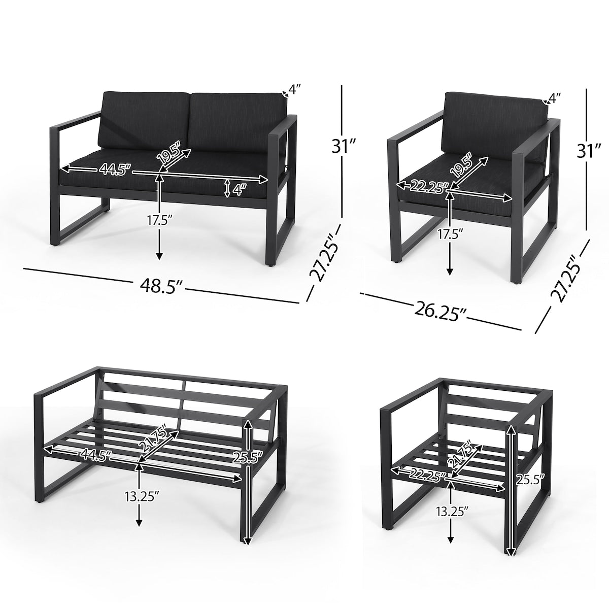3 PC CHAT SET Patio Sectional Conversation Furniture Set,Modern Seating Set