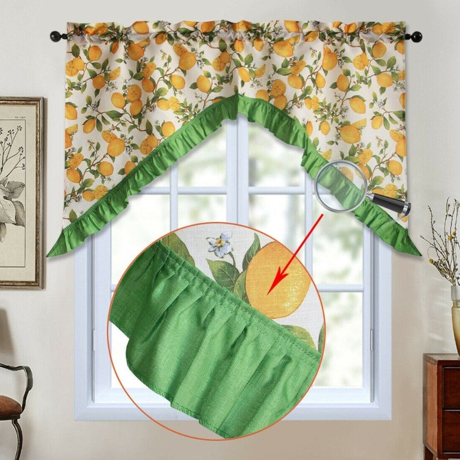 3 Piece Kitchen Curtain Rod Pocket Decorative Window Treatment Valance & Swag Curtain Set