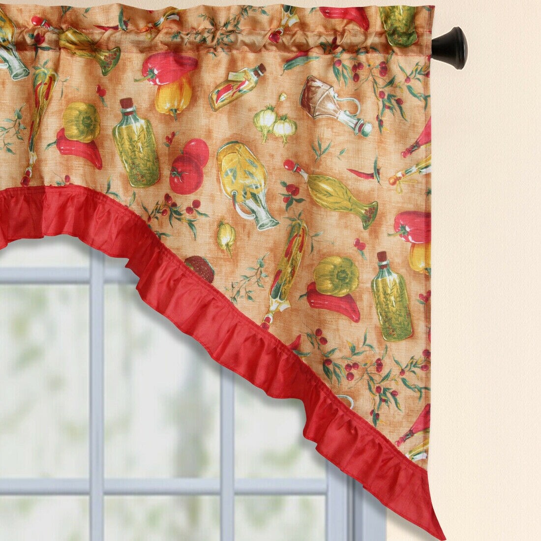 3 Piece Kitchen Curtain Rod Pocket Decorative Window Treatment Valance & Swag Curtain Set