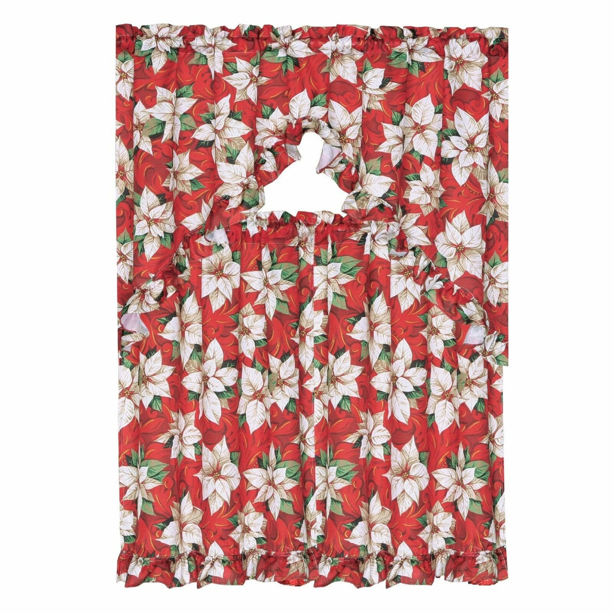 3 PC Ruffled Swag Valance & Tiers Christmas Decorative Kitchen Curtain Set